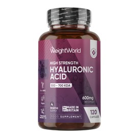 Hyaluronic Acid Supplement 600mg (500-700 KDA) - 1 per Day - 120 High Strength Capsules - 4 Months Supply - Non-GMO, Vegan-Friendly & GMP-Approved Hyaluronic Acid Capsules - Made in the UK