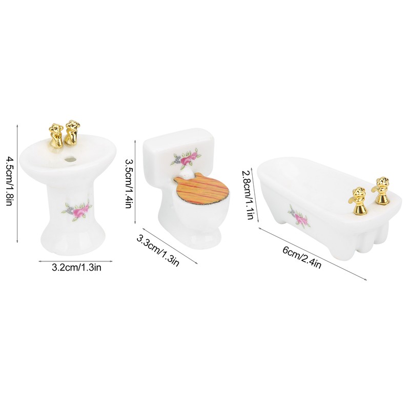 1/24 Dollhouse Miniature Bathroom Set Simulation Ceramic Bathtub Toilet Sink