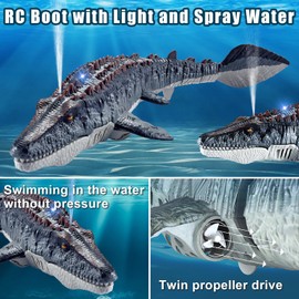 linzezon Remote Control Mosasaurus Dinosaur Toys for Kids, 2.4G Wireless Charging Simulation Dinosaur Spraying Shark Swinging with Light Mosasaurus Boys and Children Water Toy