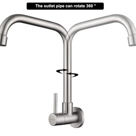 Tondiy Kitchen Tap Wall Mounted for Cold Water, Wall Tap Cold Water Tap with 360° Rotation, Stainless Steel, Matt