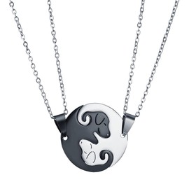 Dog Puppy Pendant Necklace Matching Animal Yin Yang Puzzle Necklace for Women Men Long Distance Lovers Friendship Necklace Jewelry Set of 2, Stainless Steel, Rhinestone