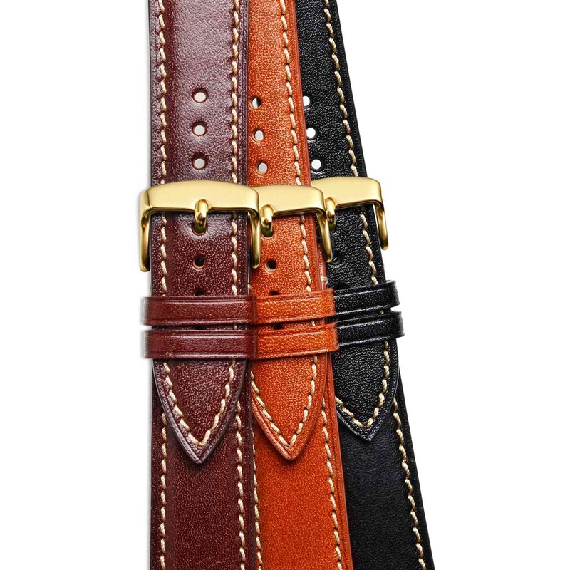 WOCCI 22mm Luxury Leather Watch Strap with Golden Buckle (Black)
