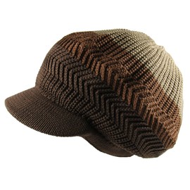 Knitted Cotton Rasta Slouchy Beanie Visor, Khaki/Brown/Dark Brown, One Size-X-Large