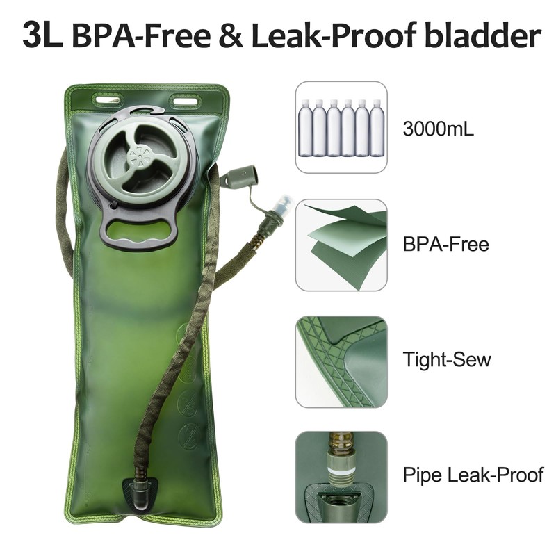 Hydration Backpack Tactical with 3l Water Bladder: Hiking MOLLE Military