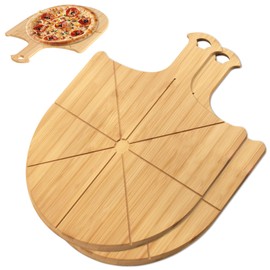 Pizza Peel Wooden, 2 Pack of 12 Inch Pizza Spatula Wood Non-Stick, Bamboo Pizza Paddle as Cutting Board with Cutting Grooves for Easy Pizza and Bread Making