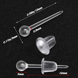 Clear Plastic Silicone Stud Earrings - Invisible, Ideal for Surgery, Work, Sports & DIY - 100 Pair