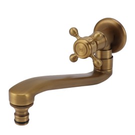 Antique Garden Faucet with Extended Spout Antifreezing Copper Wall Mount Single Cold Water Tap for Washing Sharp Spout