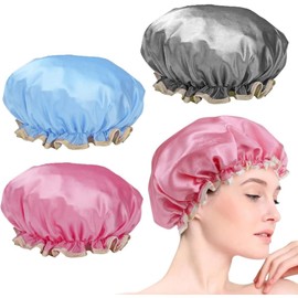 Gorros de Baño 3 Paquetes,Gorros de baño impermeable satinado para mujer, Gorra de Bano Mujer Reutilizable para Bañarse y Dormir Cabello Rizado