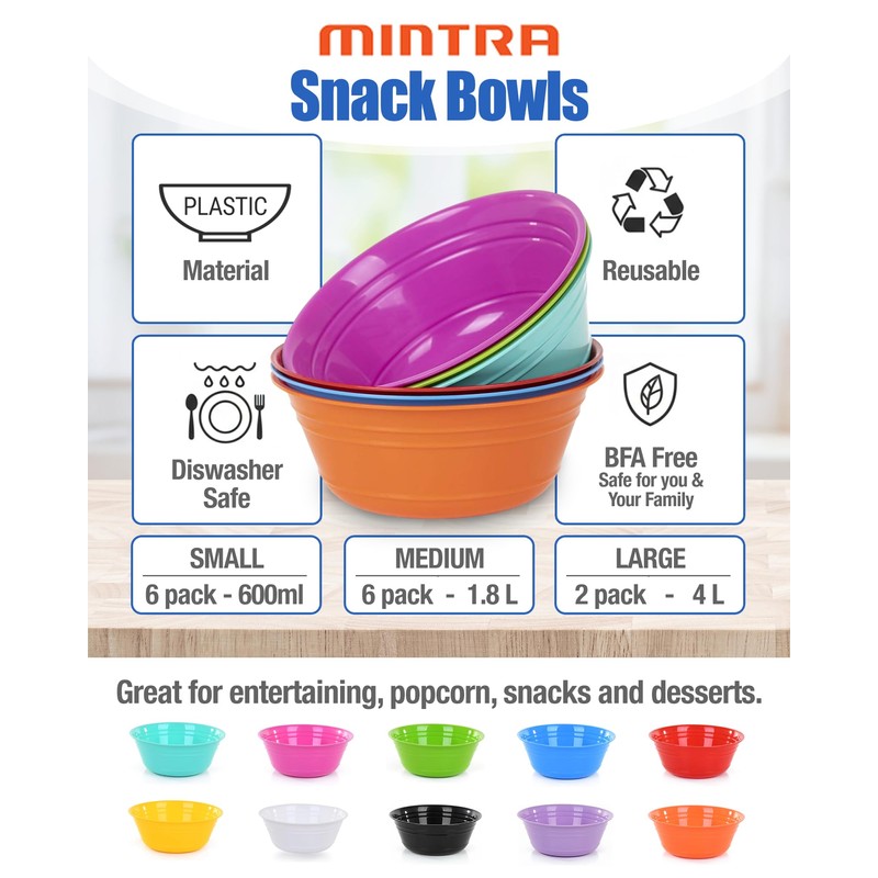 Mintra Home Snack Bowls (Medium 6pk (1.8L), Blue)