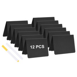 PATIKIL 4" x 3" Tabletop Chalkboard Signs, 12 Pcs Small Chalkboard Signs V Shape Table Food Labels with 1 White Pen and 1 Yellow Pen for Parties Weddings Buffet Birthday Bakery, Black