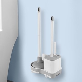 Silkyhose Toilet Brush and Plunger Bathroom Cleaning Tools Combo,3 in 1 Toilet Bowl Brush and Plunger Wall Mounted Household Bathroom Cleaning Set(White-Gray) (2)