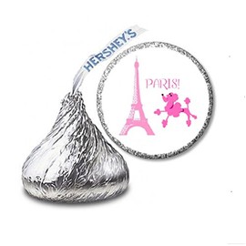 JS&B Enterprises 216 Pink Poodle in Paris Labels/Stickers for Hershey's Kisses Candies - Party Favors