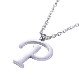Morella Ladies' Necklace with Letter Pendant, Stainless Steel Silver in Gift Bag, Stainless Steel