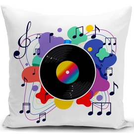 HUASHUZI Cushion Cover Music Gifts for Men Vinyl Record Accessories DJ Novelt Funky Throw Pillow Case Decor Home for Livingroom Couch Sofa 18"x18"(45x45cm)