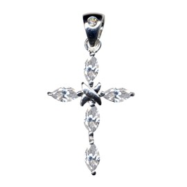 Cross Jesus Christ White Pendant Silver Pendant Real Sterling Silver 925 Cubic Zirconia Crystals Necklace Pendant Love Faith Style New Beautiful Fashionable White Clear Transparent Cross Pendant