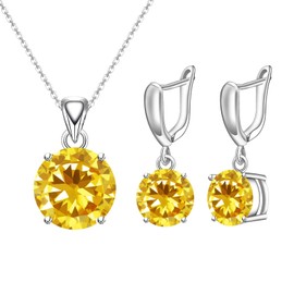 GZWHD Yellow Citrine Necklace and Earrings Sets for Women,Birthday Gift for Mother/Wife/Friend/Daughter