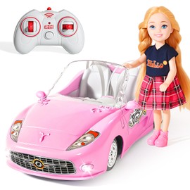 UMONIE Pink Remote Control Car for Girls, 1:18 RC Car Toys for Kids with Doll, 2.4Ghz Racing Car for Toddler, Birthday for Grils 8-10