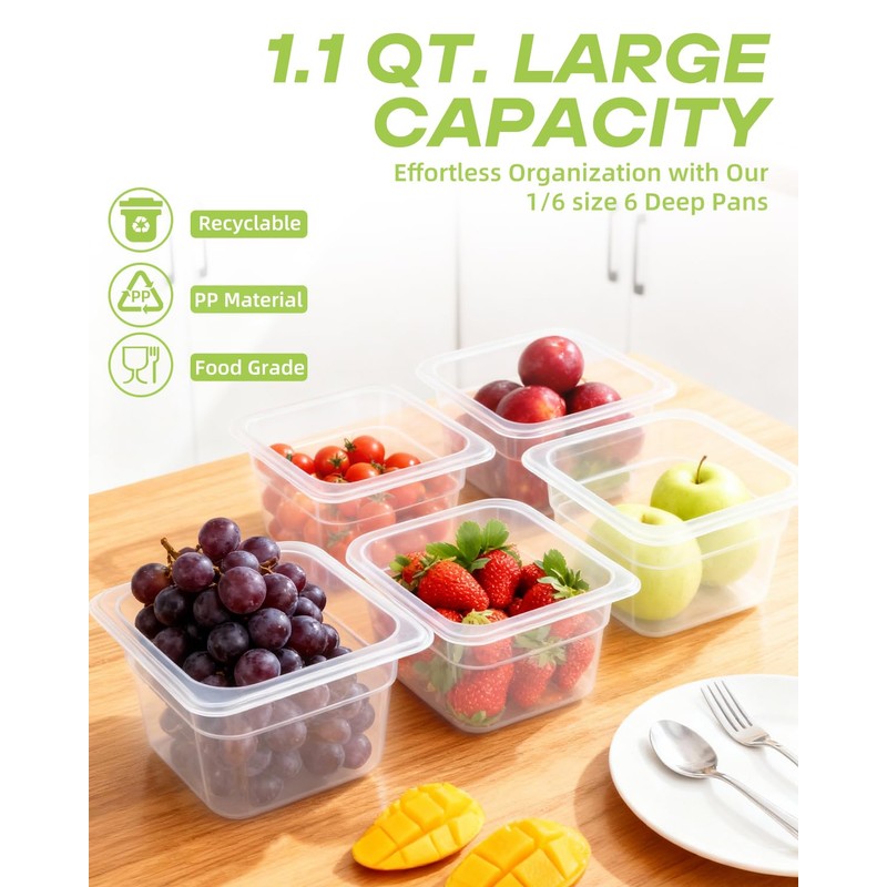 WELKOR 6 Pack Polypropylene Food Storage Containers for Party, Catering,