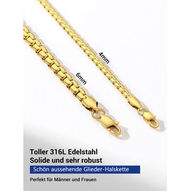 Prosteel Men's Venetian Chain with Lobster Clasp 4 mm / 6 mm Wide Chain with Lobster Clasp for Men and Boys, Length 46–76 cm Selectable, Gold Plated