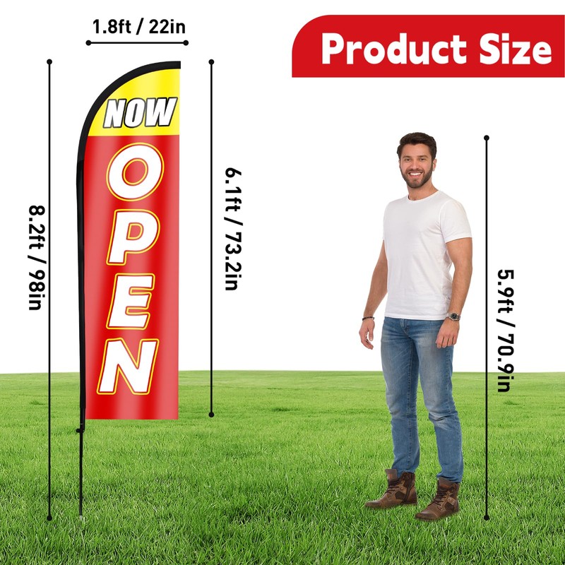 NOW OPEN Feather Flag, 8.2ft NOW OPEN Sign with Aluminum