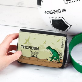 Striefchen® Dino Wallet for Children - Free Name Print, Black, top print, playful