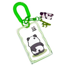 RUNRAYAY Kpop Photocard Holder Keychain Cartoon Panda PC Holder Kpop ID Badge Holder with Keychain Student Bus Card Pendant Keychain Hard Shell Protective Photo Sleeves (B)