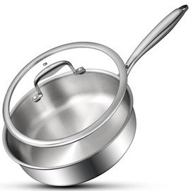 EWFEN Tri-Ply Stainless Steel Sauté Pan 4.5 Qt, 12 Inch Deep Frying Pan with Lid