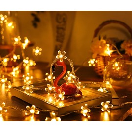 WFGGEH Flower String Lights Plug in, 16ft 50 LED Cherry Blossom Fairy String Lights Warm White for Party Birthday Wedding Christmas Home Decoration, WLD0008