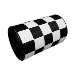 Black Grosgrain Ribbon White Checkered Printed, 3 Inch 5 Yards