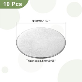 QUARKZMAN Pack of 10 Stainless Steel Disc, 1 31/32 Inch (50 mm) Diameter 0.06 Inch (1.5 mm) Thick 304 Stainless Steel Flat Round Plate Empty Round Circle Plate for Crafts Metal Embossing and Jewellery