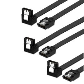 JZK 3PCS 35cm 90 Degree Right Angle SATA Cable III, SATA 3 HDD Cord, 6Gbps Data Leads, SATA Power Cable for SSD, HDD, CD Driver, CD Writer, Black