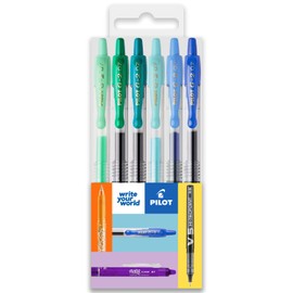 Pilot G-2 Retractable Gel Ink Rollerball Pens - 0.7mm Nib Tip - Pillow Pack Set of 6 - Blue Green Tones