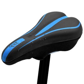 Bicycle Saddle Cover Cushion, Super Thick, Butt Painless, Shock Absorption, Anti-Slip, PU Surface, Road Bike / Mountain Bike (Black/Blue)