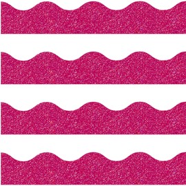 Crtiin 55.8 Feet Bulletin Board Border Shiny Scalloped Borders Bulletin Board Decorative Eid Trim Poster Classroom Decoration Strips(Rose Red)