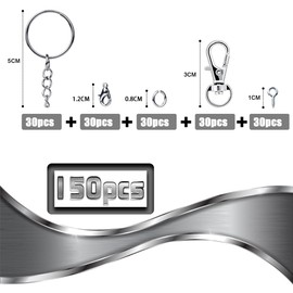 Pack of 150 Key Rings with Chain, Key Chains, Craft Key Chains, DIY Key Chains, Key Chains, Key Chains, Key Chain Accessories for Keys, DIY Jewellery Making (Silver)