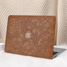 Seorsok Compatible with MacBook Air 13 Inch Case 2022 2021 2020-2018 Release A1932 A2179 M1 A2337,Elegant Leaves Flowers Leather Plastic Hard Shell Case with Keyboard Cover,Dark Brown Blooming Floral