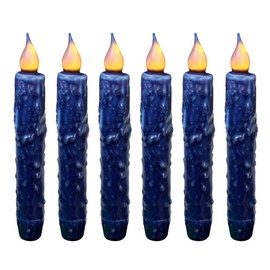CVHOMEDECO. Real Wax Hand Dipped Battery Operated LED Timer Taper Candles Rustic Primitive Flameless Lights Decor, 6-3/4 Inch, Navy Blue, 6 PCS in a Package