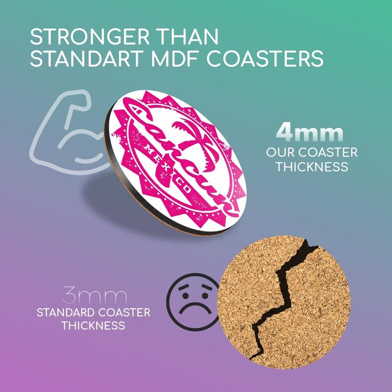 1 x Round Coaster - Cancun Mexico Pink Palm Tree