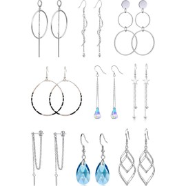 9 Pairs Fresh Style Elegant Dangle Earrings for Women Lightweight Big Hoop Fashion Crystal Drop Earring Jewelry Set