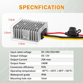 Enjoybot 20A 240W DC-DC 24V/36V/48V to 12V Converter, Voltage Regulator with Fuse