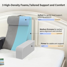 Vekkia 25" Reading Pillow for Tall Adults-Bed Chair with Removable Arms & Headrest, High Back Support, Easy to Clean Cover, Extra-Large Side Pockets-Ideal for Gaming & Studying in Bed/Floor(Gray)