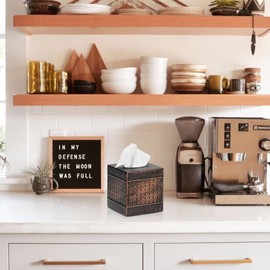 Kokone Tissue Box Cover Sturdy Galvanized Iron Square Tissue Box with Baked-on Paint Finish for Home,Office Elegant Cube Tissue Holder for Vanity Dresser Night Stand Toilet Tank Countertop,Bronze