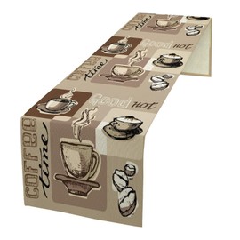 Camino de mesa de centro, estilo clásico, diseño abstracto con estampado de frijoles de café, arpillera para hotel, interior, exterior, comedor, cocina, mesa, decoración, 13 x 60 pulgadas