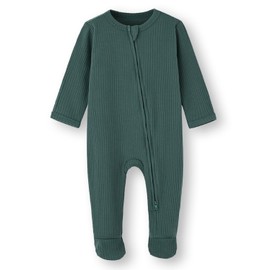 BINUDUCKLING Baby Boys Girls Two-Way Zip Sleepsuit, Baby Footed Pajamas with Mitten Cuffs - Cotton Baby Onesies Long Sleeve Zip Up Baby Grows 6-9 Months, Dark Green