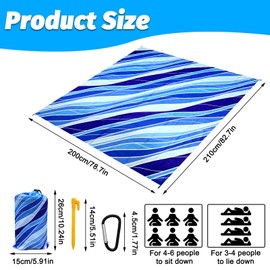 XiLayNeen Große Stranddecke Sandfrei 210 x 200 cm für 4-6 Erwachsene,Strandmatte Faltbar,Picknickdecke Wasserdicht,Sanddicht,XXL Strandtuch Sandfrei für Strand,Camping,Camping,Picknick