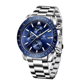 BENYAR Classic Fashion Quartz Chronograph Watch Casual Sport 30M Waterproof Leather Band Mens Watches (Blue)