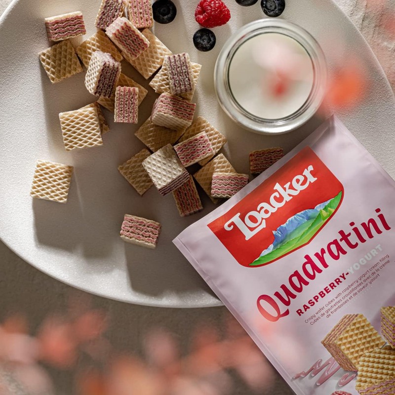 Loacker Quadratini Raspberry Yogurt Wafer Cookies LARGE - 30% Less
