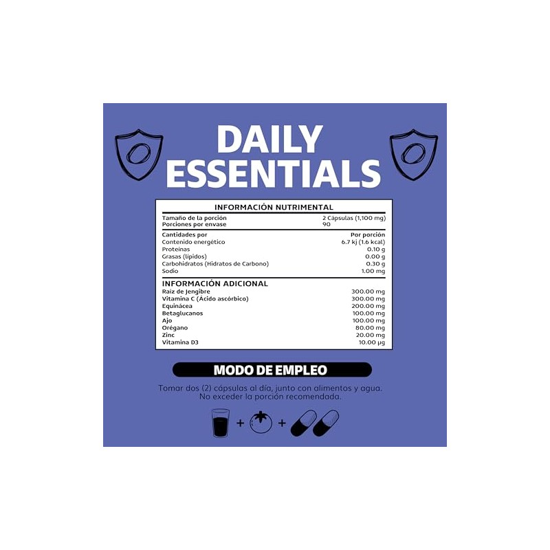 Beyond Vitamins Daily Essentials Vitamina Betaglucanos Raíz Jengibre Ajo Orégano