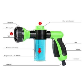Gartenschlauchaufsatz, Spritzpistolendüse, Behälter für Seife oder Dünger, Strahlwäsche, Sprinklerzubehör, 8 Bewässerungsmodi, Schlauchrohrsprüher mit Spender - von TRIXES