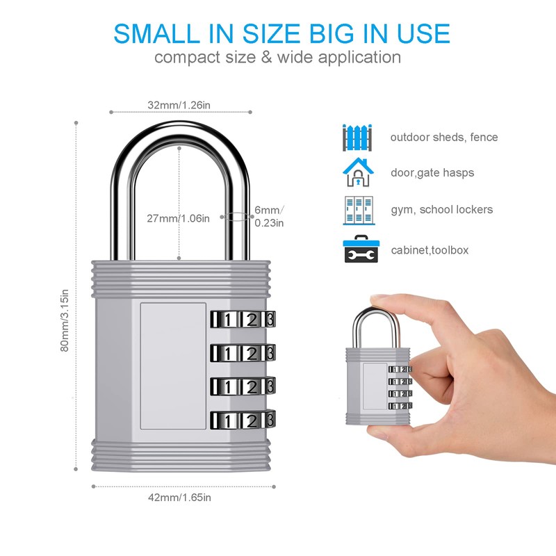 ZHEGE 4 Digit Combination Lock for Locker, Gym, School, Outdoor,